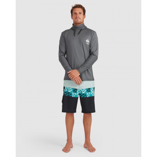 Quiksilver Online Mens Waterman Angler Hooded Long Sleeve Surf T Shirt